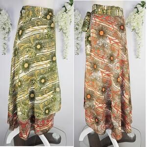 Kariza Reversible Wrap Skirt Floral Midi One Size Festival Gypsy Bohemian Beachy